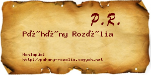 Páhány Rozália névjegykártya